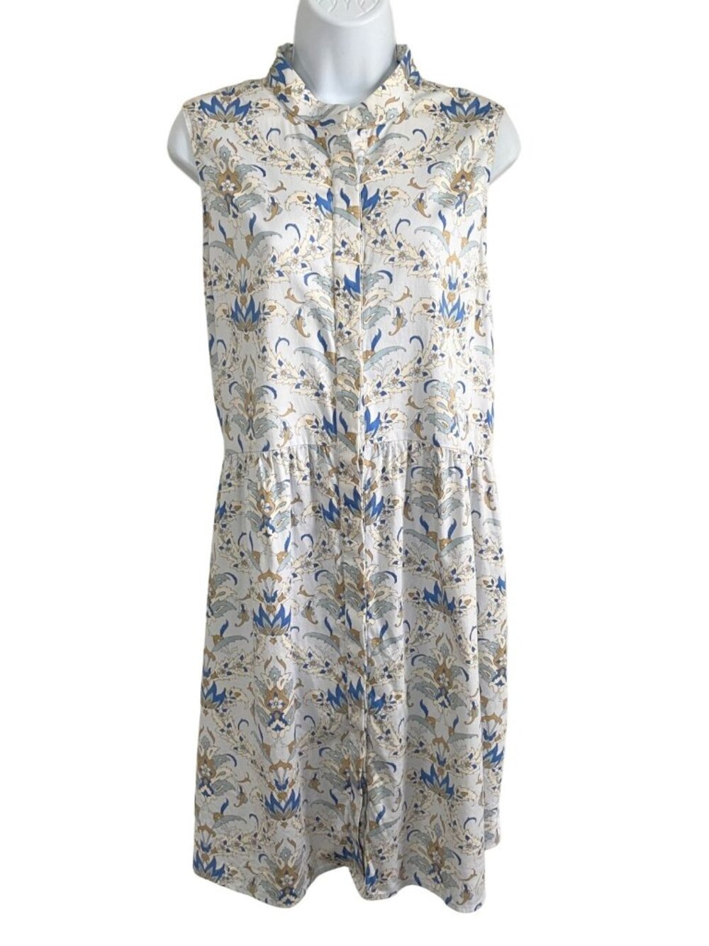 Tuckernuck Floral Paisley Sleeveless Shirt Dress Sz XL Cotton Grey Blue Preppy